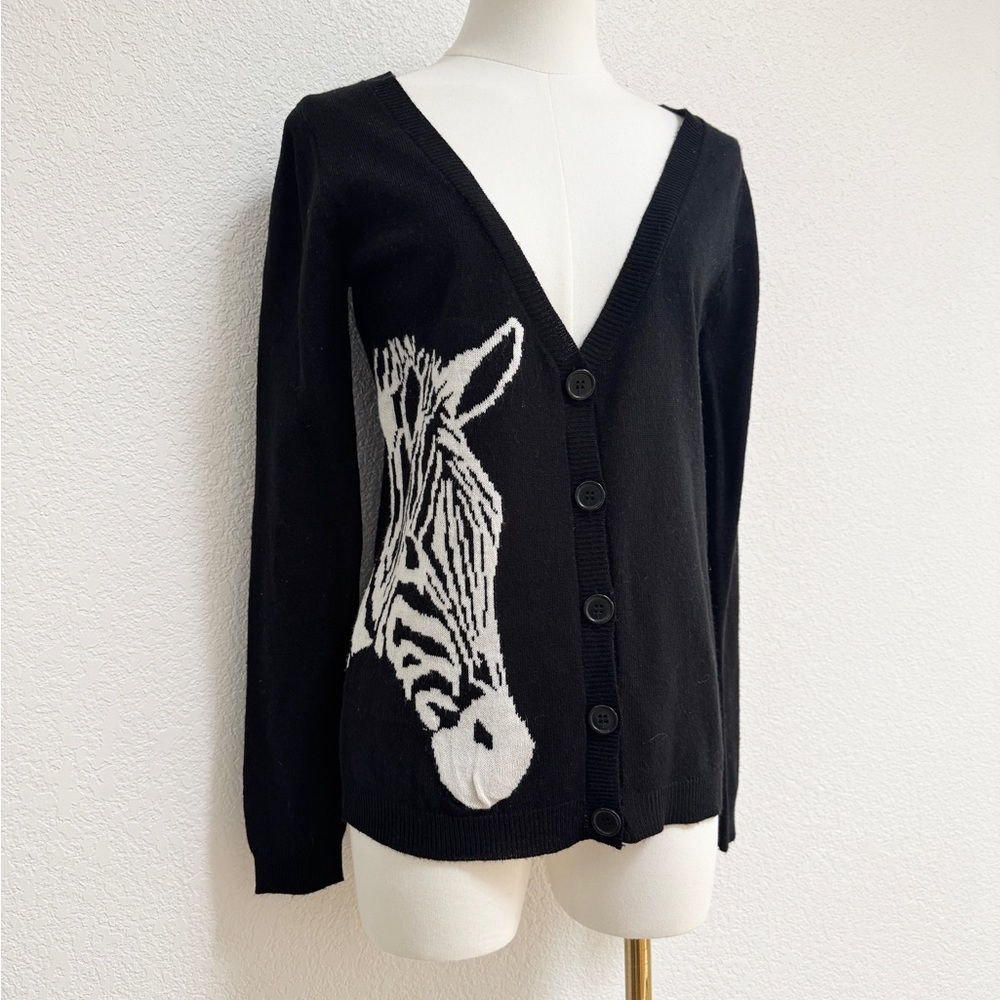 Xhilaration Black White Novelty Zebra Head Cardigan Sweater V-Neck XS